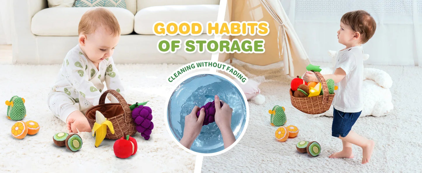 Montessori, Baby Soft Play House Fruit Basket Sensory Toys for 0-6-12 Months Baby, Newborn Felt Simulation Food Educational Toy
