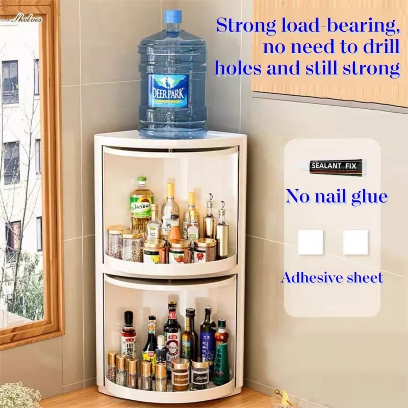 Kitchen triangular rotating shelf wall-mounted storage rack 360° Rotating spice rack, corner storage rack, bottle and jar organiser
