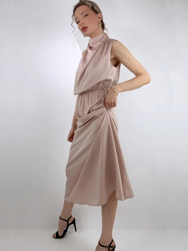 Summer High-End Silk Satin Sleeveless Long Dress Women Fashion Elegant Celebrity Dresses Evening Dress Party Clothes Ladies