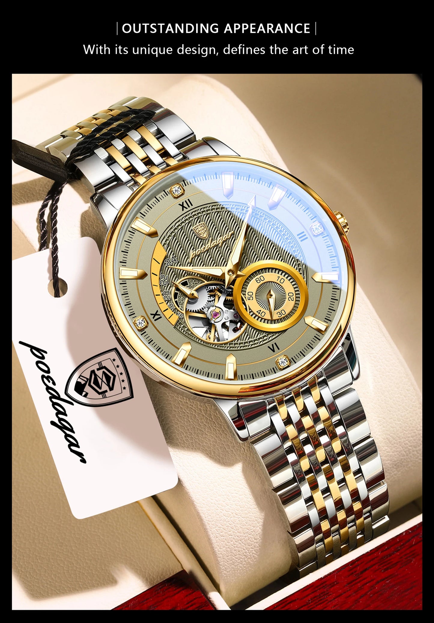 POEDAGAR Luxury Man Watch Stainless Steel Hollow Tourbillon Men Clock Luminous Mechanical Automatic Business Men's Watches Reloj