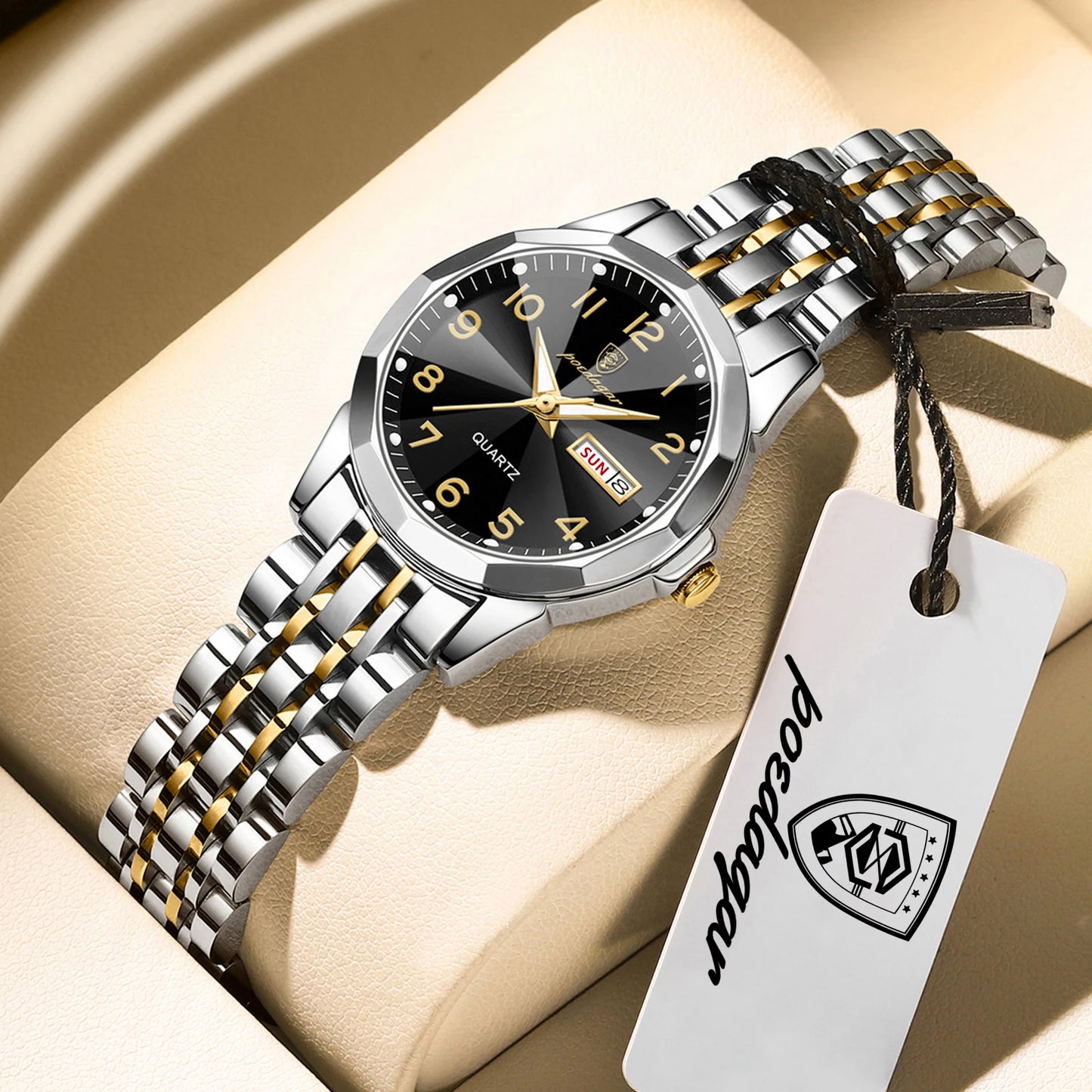 POEDAGAR Top Fashion Watches For Couple Waterproof Date Week Couple's Watches Quartz Stainless Steel Couple Watch Lovers Set+Box