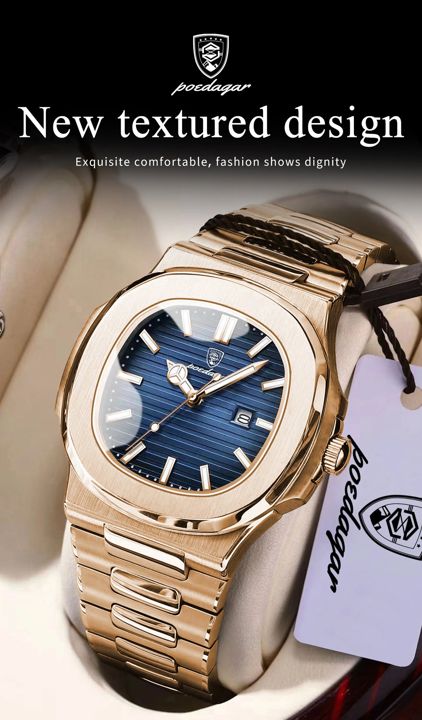 POEDAGAR Fashion Couple Watch Waterproof Luminous Date Stainless Steel Quartz Love Wristwatch Square Watches for Boyfriend Gift