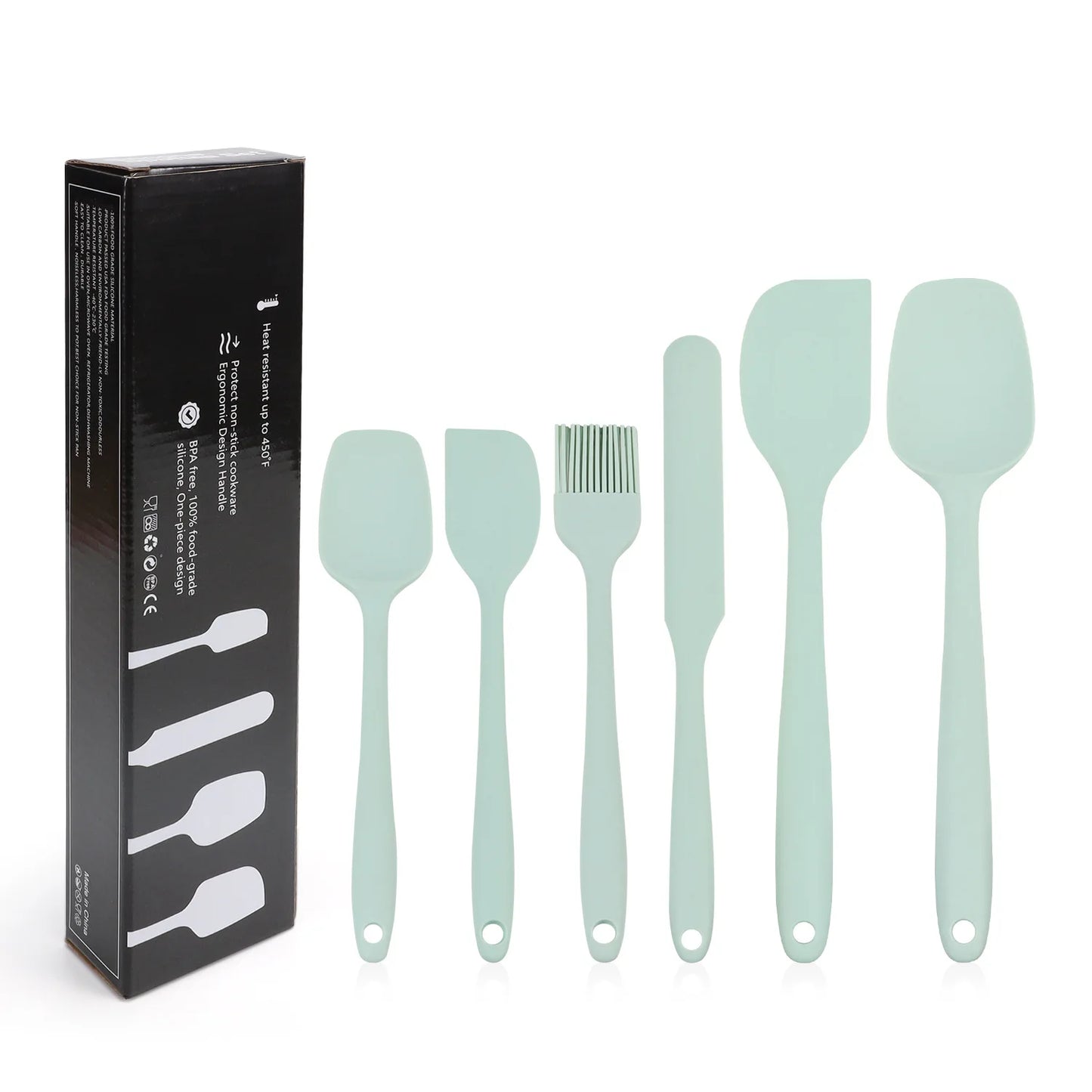 Silicone kitchenware 6-piece set, cream integrated scraper, spatula, oil brush, size scraper set