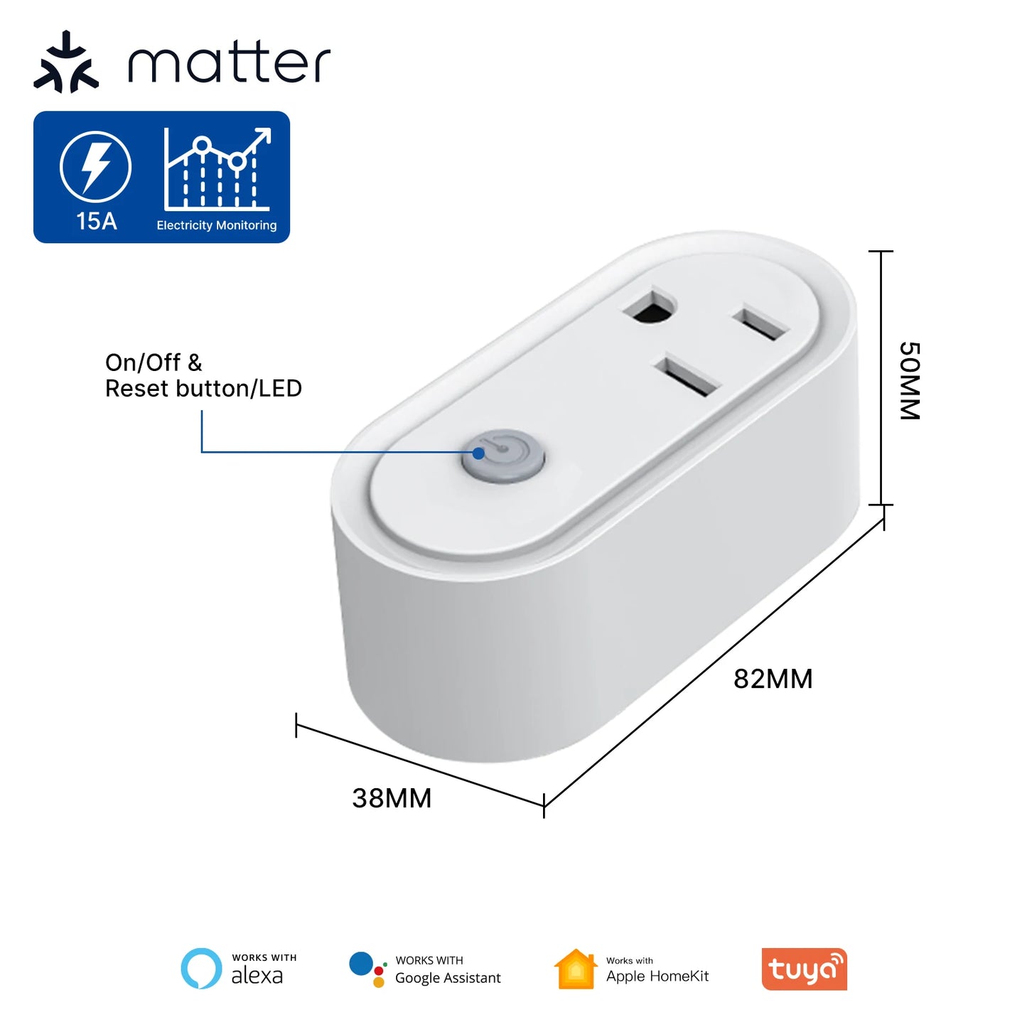 MOES Smart EU/US/UK Plug Matter WiFi Socket 15/16A Timer Outlet Power