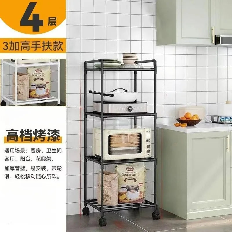 Kitchen Storage Rack Multilayer No Drill Rolling Shelf for Pots Microwave Oven Vegetables Organiser