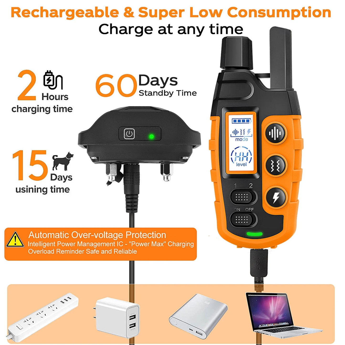 3300Ft Electric Dog Training Collar Remote Control Waterproof Pet BehaviorFor 5-120lbs Puppy With Shock Vibration Beep