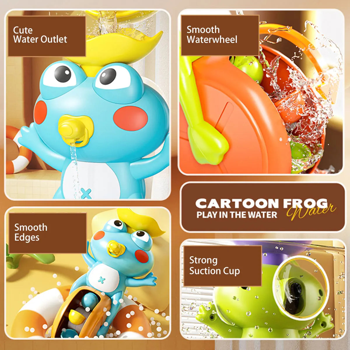 Cute Frog Waterwheel Bath Toy – Rotating Water Play Toy with Suction Cup for Toddlers and Kids