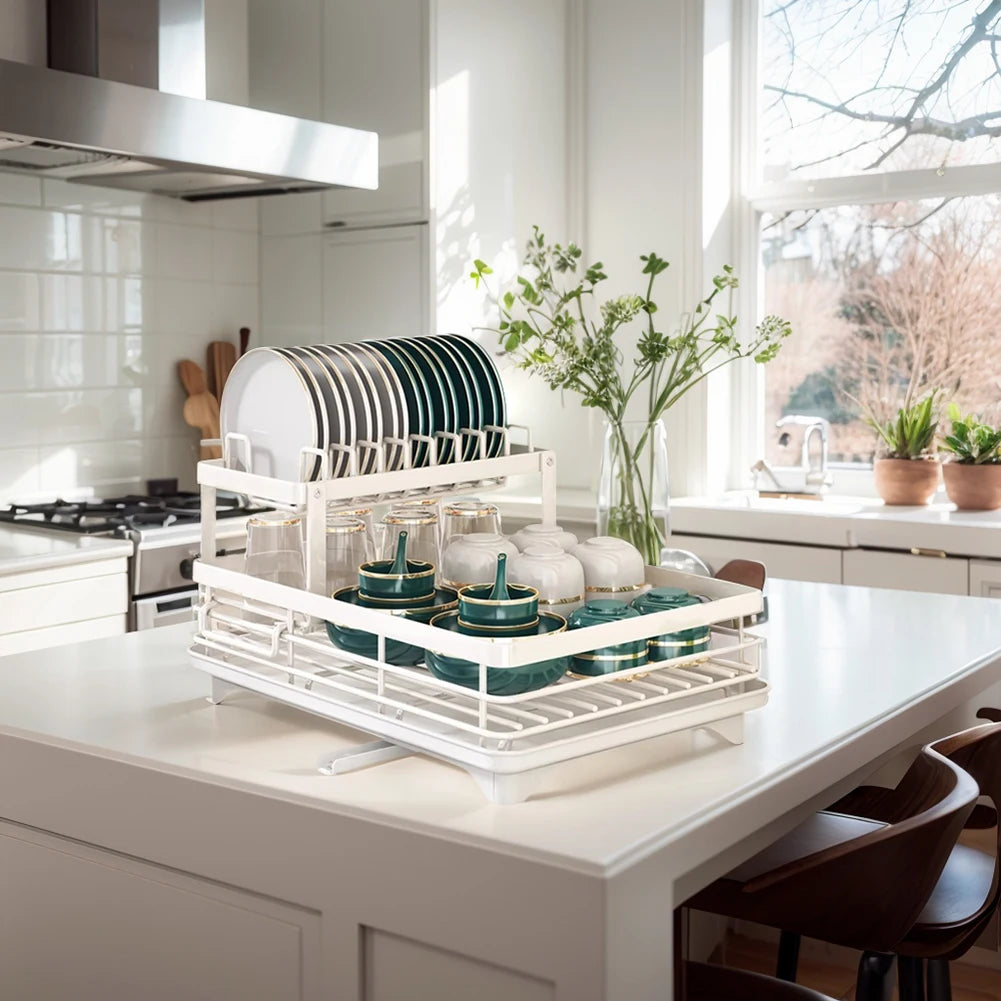 Popular Dish Drying Rack Kitchen Adjustable Steel 2 Tier Plates Organiser Dish Bowl Drainer Storage Rack Kitchen Utensils
