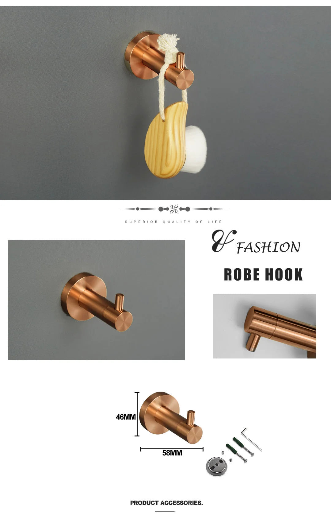 Brushed Rose Gold Towel Rack Single And Double Rod Ring Paper Holder Robe Hook Soap Dispenser Toilet Brush Bathroom Accessories