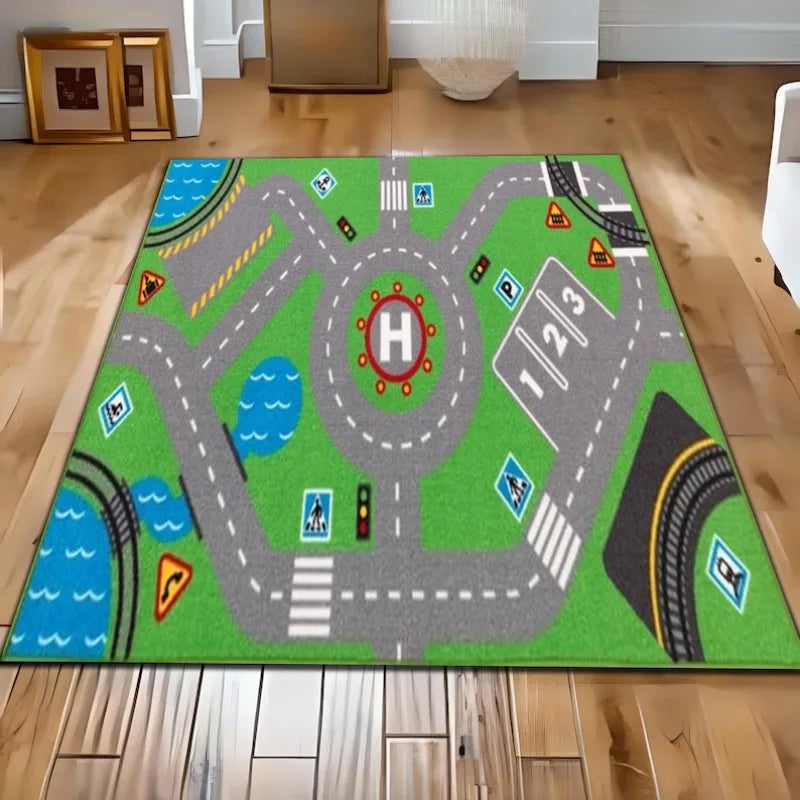 Kids City Road Play Mat Rug Soft Non-Slip Educational Town Traffic Carpet Fun City Map Design Children's Playroom Floor Mat