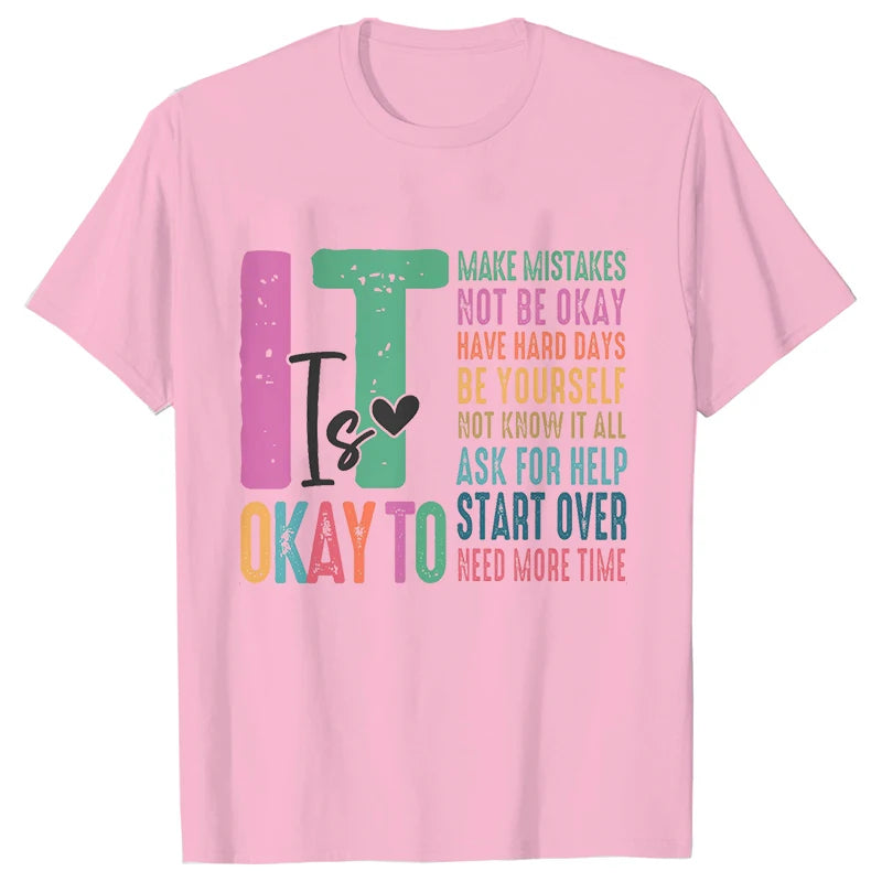 It's Okay To Make Some Mistakes T-shirt for Women Mental Health Shirt Motivational Y2k Tops Short Sleeve Tees Female Clothing