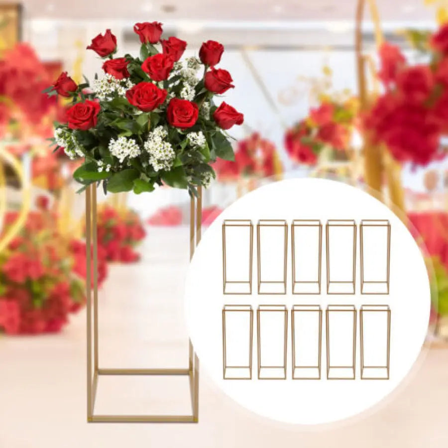10PCS Gold Metal Wedding Flower Stand Floor Vases Flowers Column Road Lead Rack For Party Event Anniversary