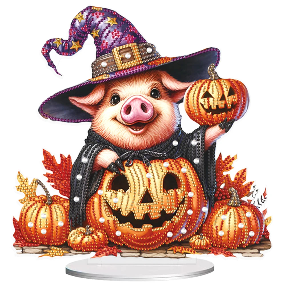 Halloween Special Shape Skull Witch Table Top Diamond Painting Ornament Kits Rhinestones Desktop Ornaments for Home Office Decor