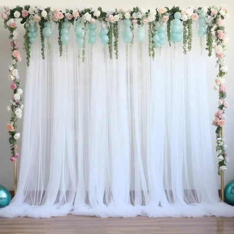 1 Set/2 Pieces - Tulle Backdrop Curtains, Sheer Backdrop Curtains for Birthday Party Wedding Spring Party, Photography Backdrop