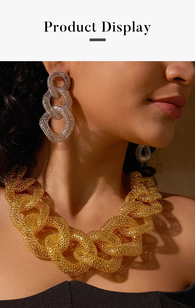 IVOG Multi ring Hollow Chain Design Necklace For Women Gold Color Necklaces Brass Collar Fashion Jewelry