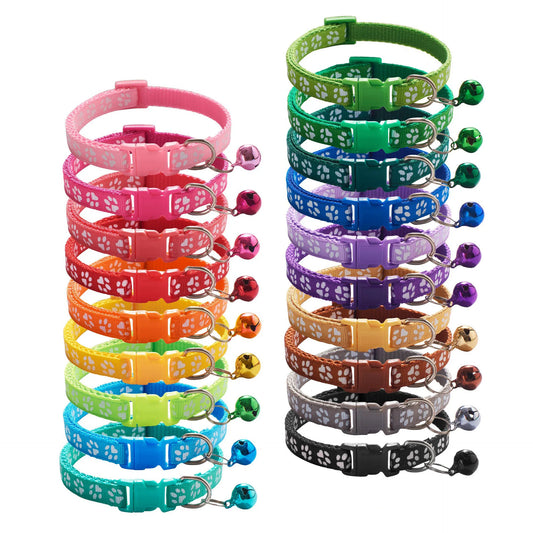HABO Adjustable Pet Collar with Bell – Colorful Cartoon Footprint Necklace for Dogs, Puppies, Cats, and Kittens