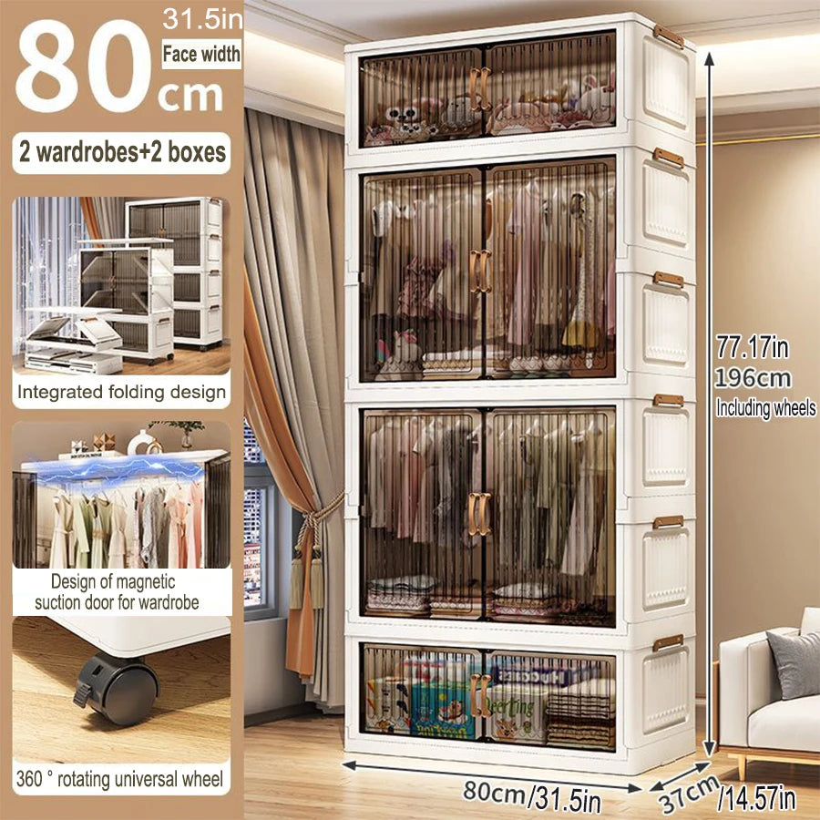 70-80cm Multifunction Folding Storage Cabinet | Dustproof Foldable Wardrobe & Closet Organiser | Heavy-Duty Household Sundries Locker Storage Box