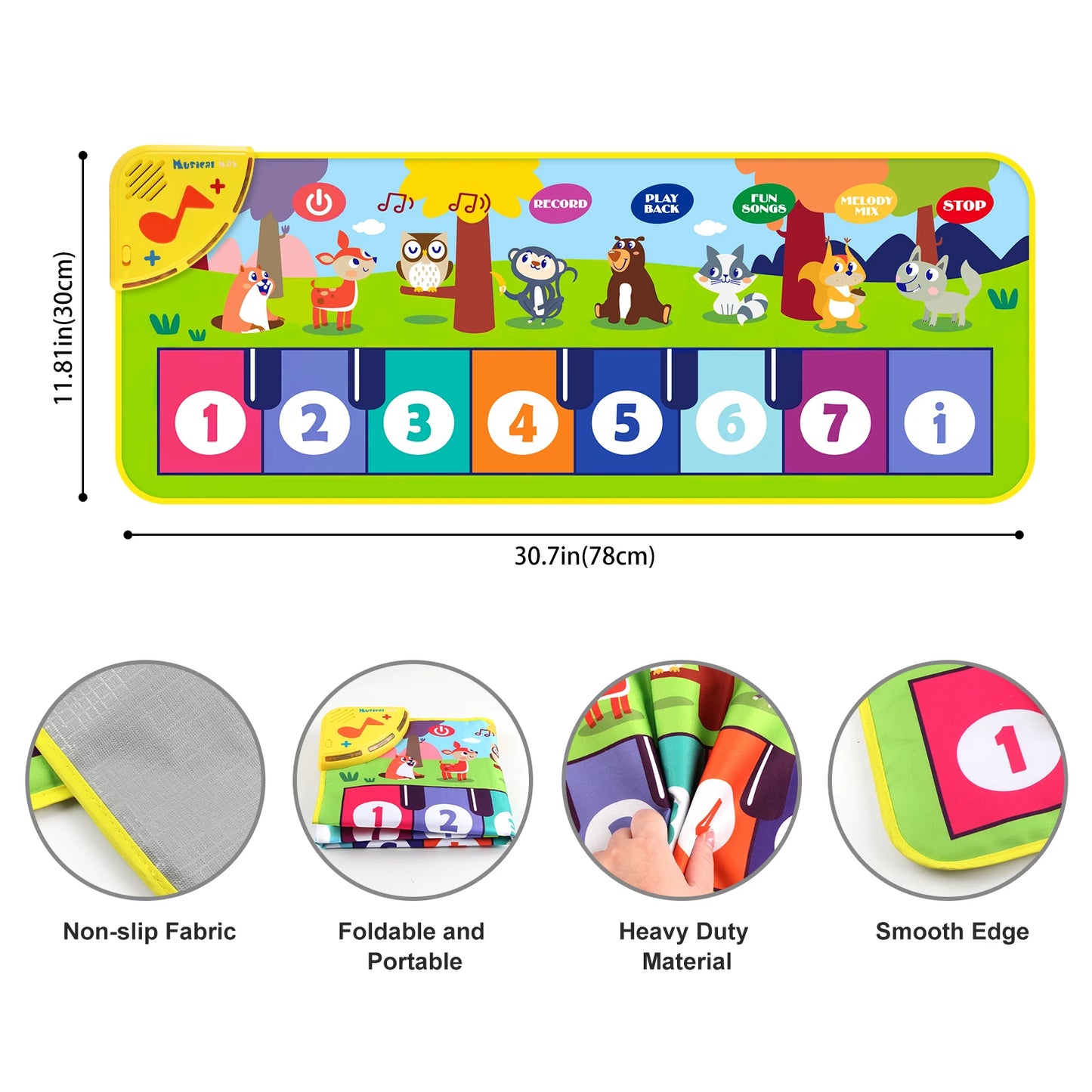 80x30cm Kids Music Piano Mat keyboard Dance Mat Toddler Floor Baby with 8 Animals Sounds Baby Mat Educational Toys for Kid Gifts