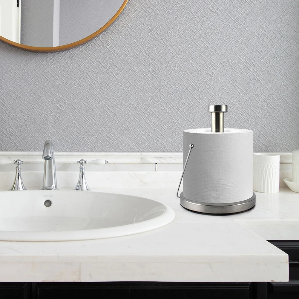 Stainless Steel Round Base Standing Tissue Roll Holder