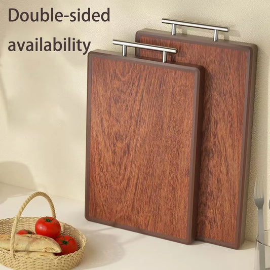 Heavy Duty Wooden Cutting Board with Mold-Proof Edge, Double-Sided Butcher Block with Metal Handle, 90-Day Dried Solid Wood