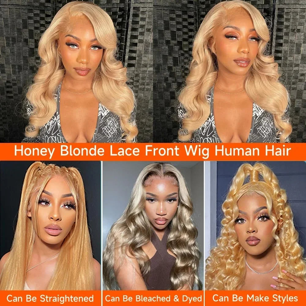 Hd Honey Blonde Wig Human Hair 13x6 Body Wave Lace Front Wigs For Women 13x4 Transparent Lace Loose Wave  #27 Colored Wigs