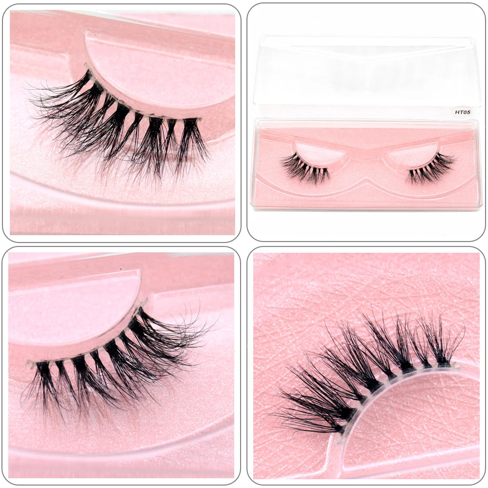 Visofree 3D Mink Half Lashes – Natural Long False Eyelashes with Clear Band, Handmade HT04