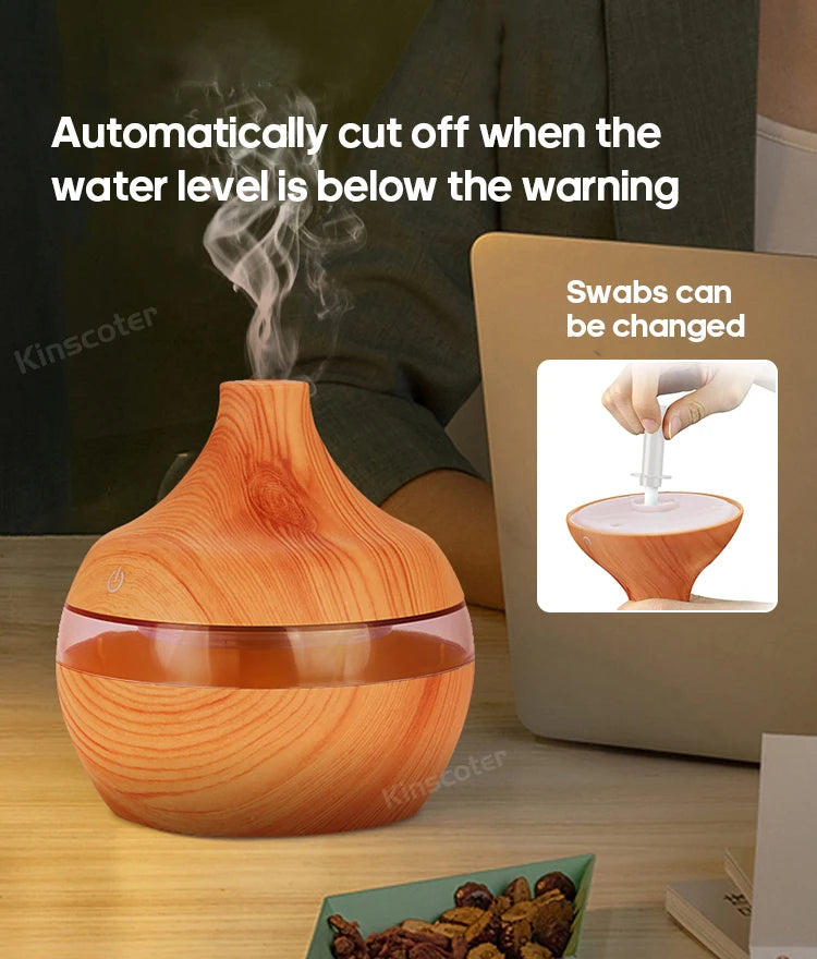 Wood Grain Humidifier 300ml USB Aroma Diffuser Atomizer USB Household Humidifier Hydrating Instrument Desktop Humidifier
