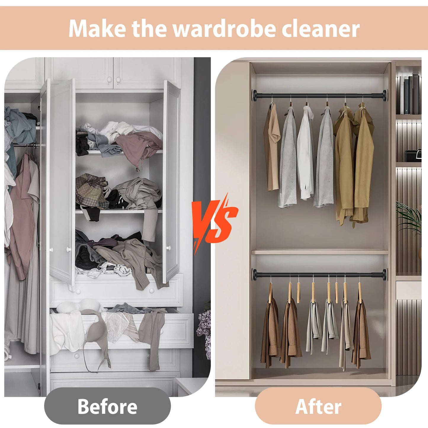 Adjustable Telescopic Pole No Drill1.9m Extendable Hanging Rod Bathroom Curtain Clothes Drying Storage Organisation Multipurpose