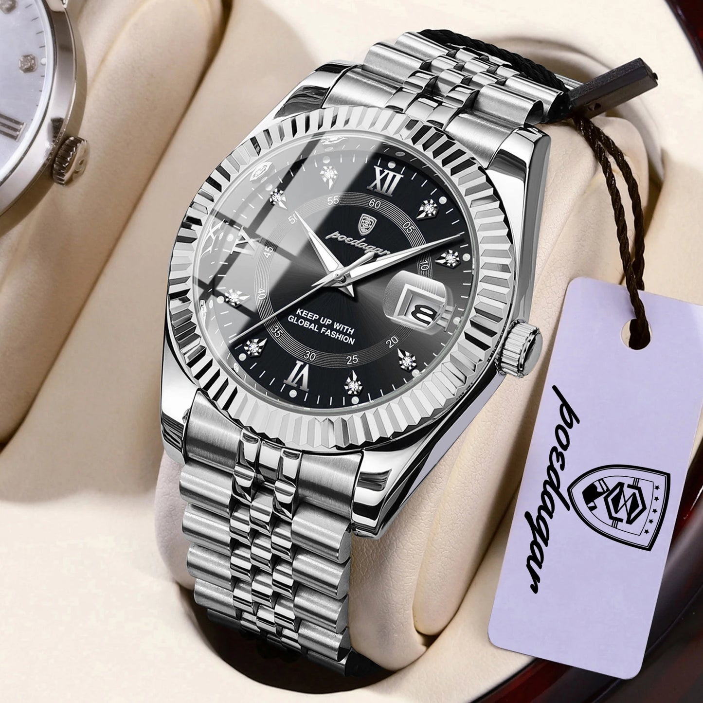 POEDAGAR Top Luxury Couple's Watches Luminous Date Classic Watches For Couple Quartz Stainless Steel Couple Watch Lovers Set+Box