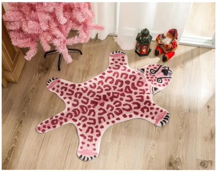 VIKAMA Pink Animal Faux Leopard Print Carpet