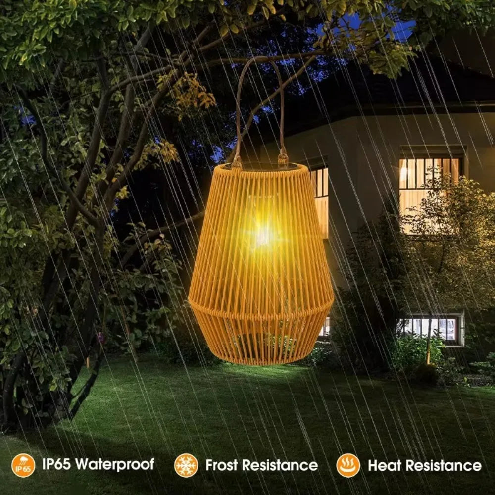 Outdoor Induction Hanging Handmade Woven Waterproof Solar Light, 0.6W Solar Tungsten Filament Lantern Yard Patio Street Light