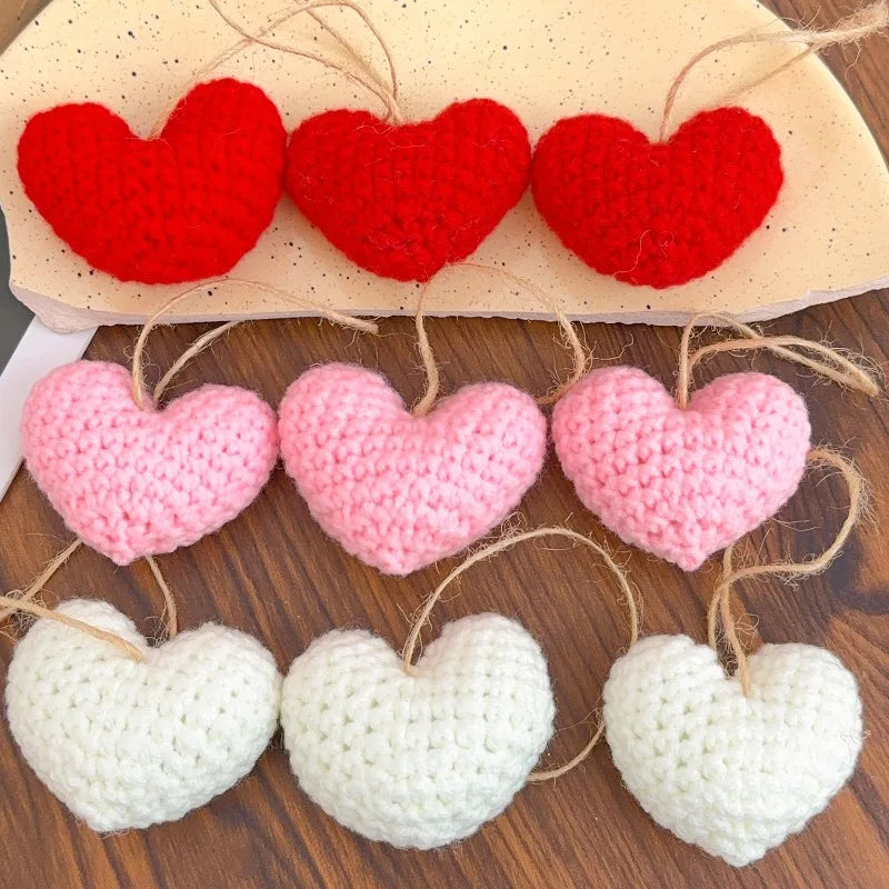 Handmade Crochet Heart Shaped Ornaments Valentine's Day Crochet Flower Bouquet DIY Clothing Shoes Socks Decorative Accessories