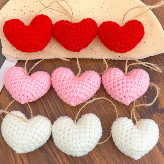 Handmade Crochet Heart Shaped Ornaments Valentine's Day Crochet Flower Bouquet DIY Clothing Shoes Socks Decorative Accessories