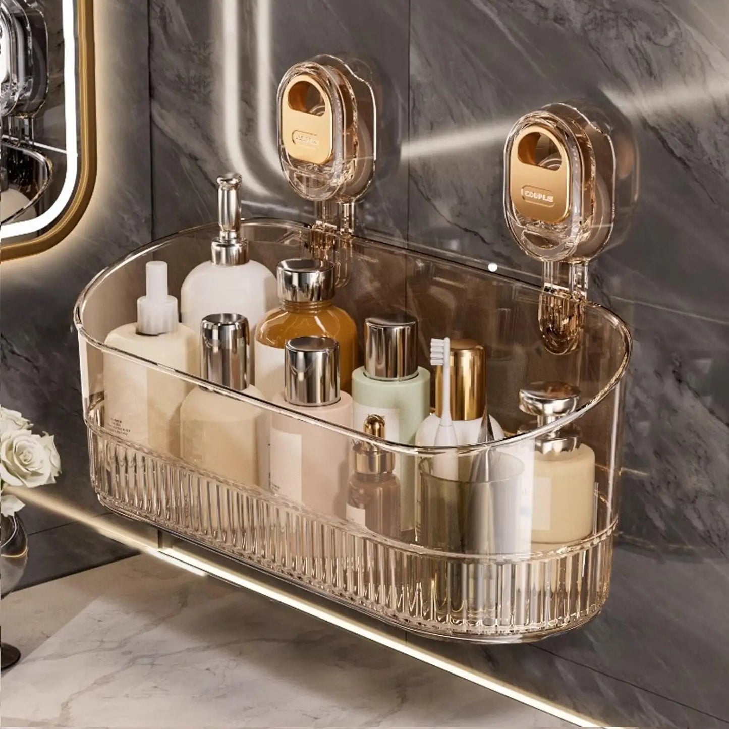 Bathroom Shelf Suction Cup Wall Mount Corner Storage Rack No Drill Shampoo Holder Cosmetic Organizer Shower Drain Basket