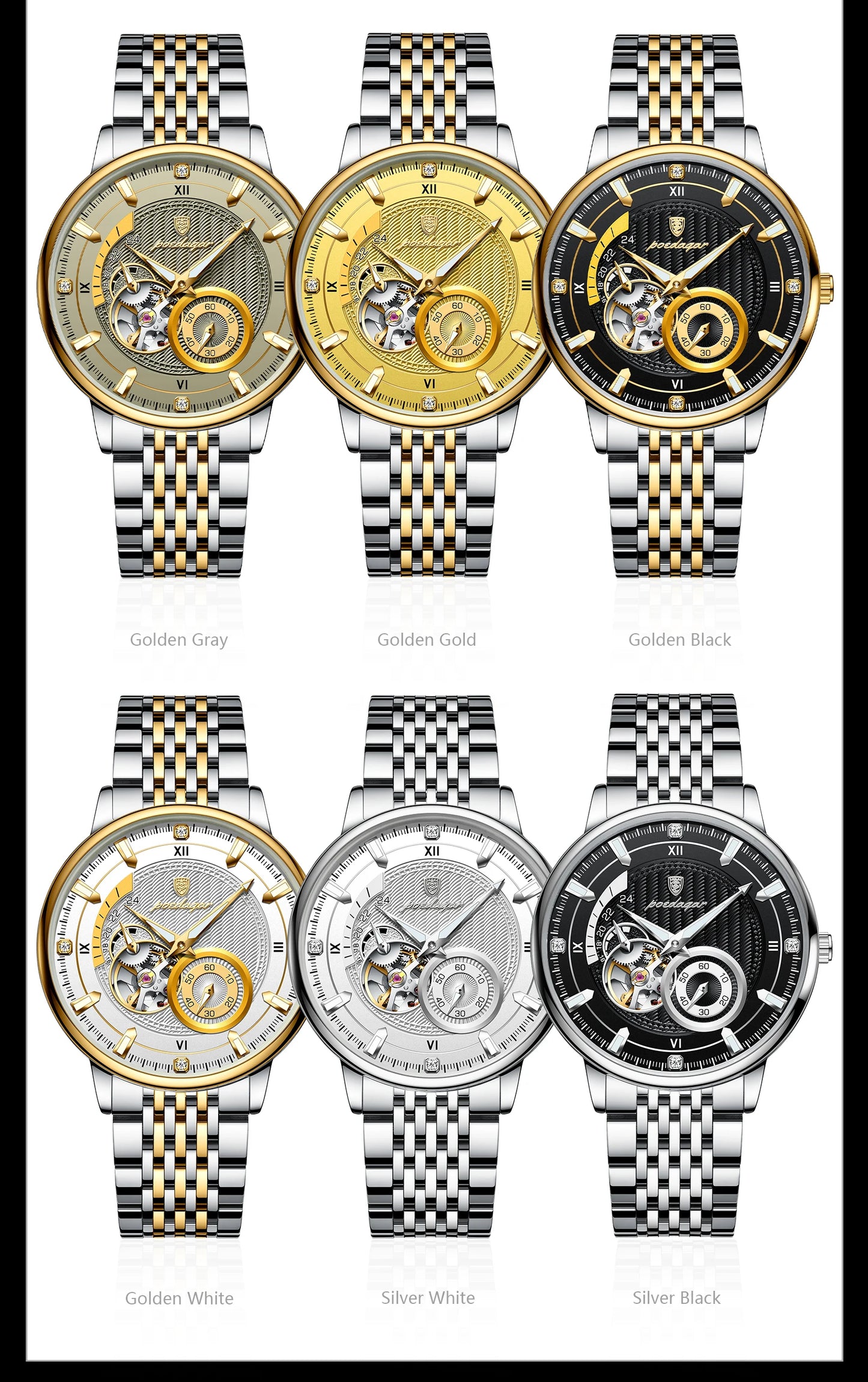 POEDAGAR Luxury Man Watch Stainless Steel Hollow Tourbillon Men Clock Luminous Mechanical Automatic Business Men's Watches Reloj