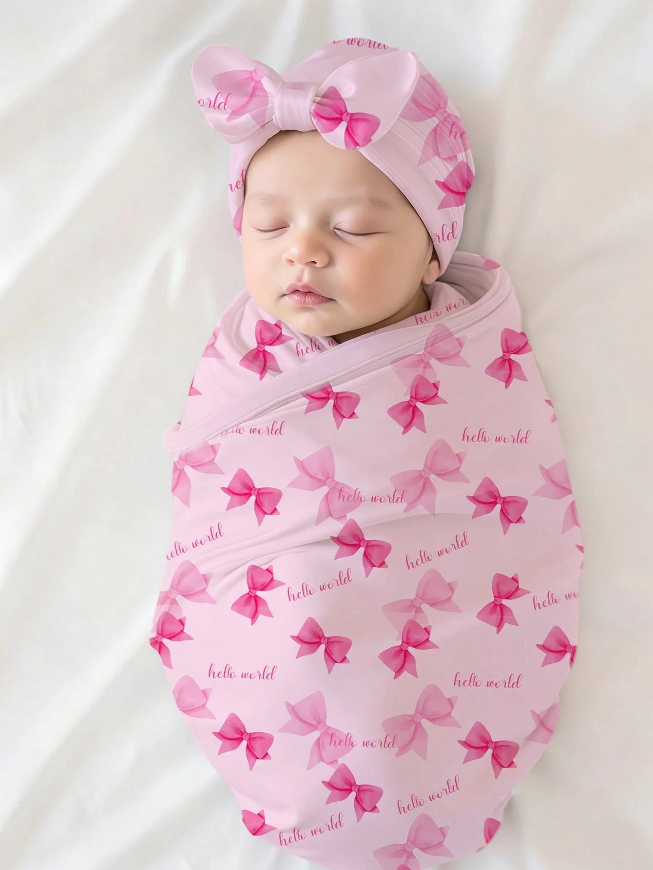 Ylsteed Newborn Photography Receive Blanket Newborn Bow Print Swaddle Blanket with Hat Bedding Infant Bath Towel Baby Items-HD