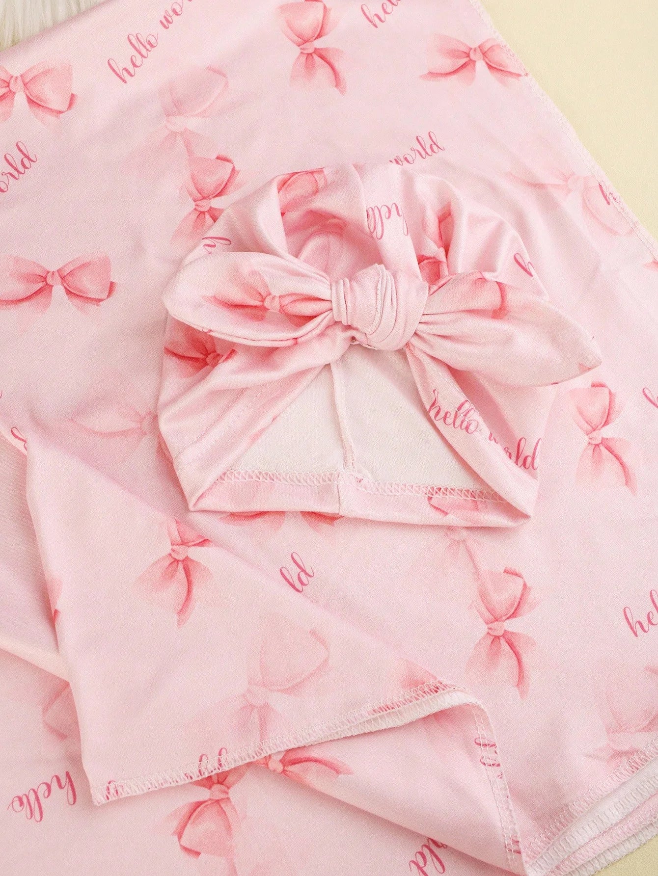 Ylsteed Newborn Photography Receive Blanket Newborn Bow Print Swaddle Blanket with Hat Bedding Infant Bath Towel Baby Items-HD