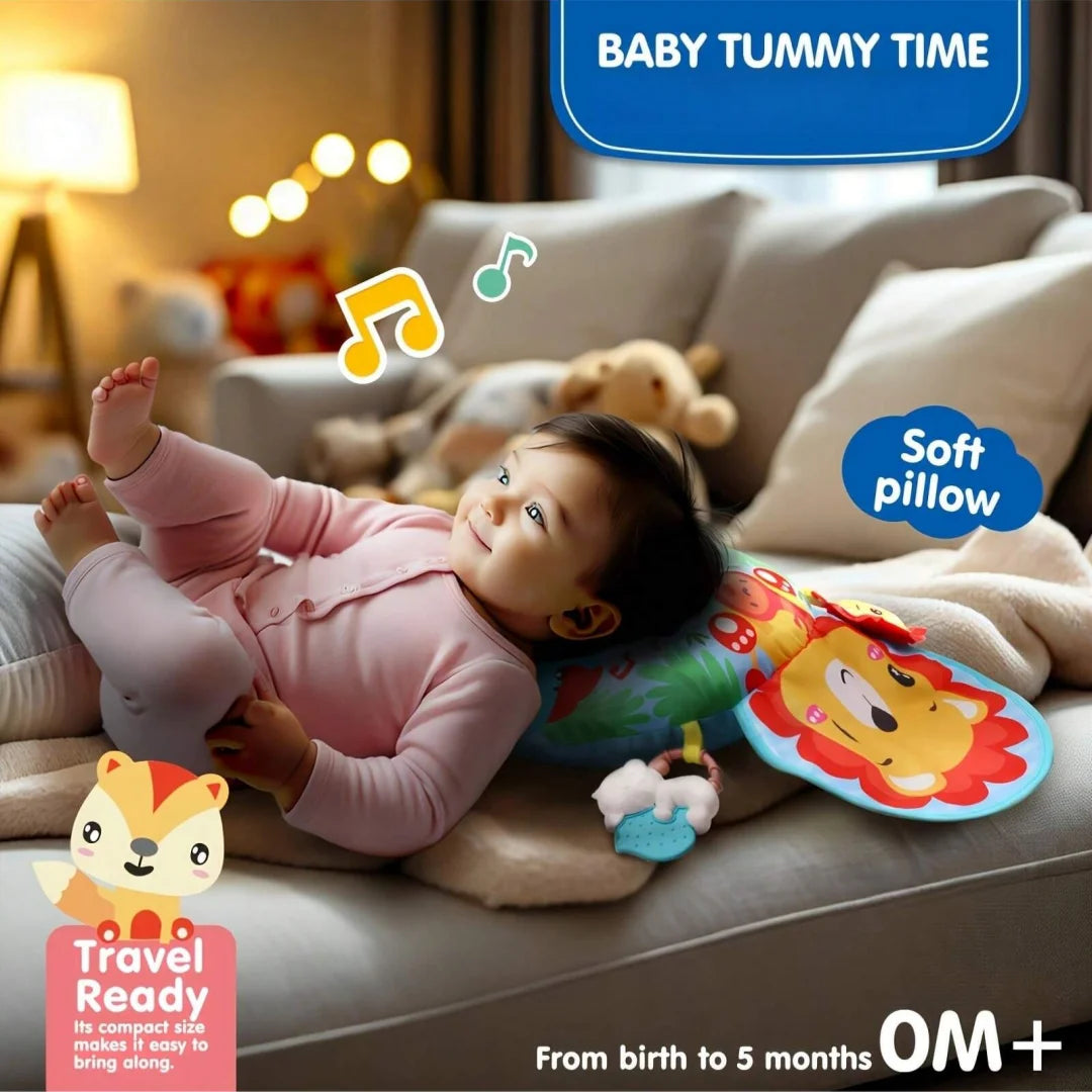 Baby Tummy Time Pillow with Rattle Toys, Multifunctional Crawling Mat Play Gym for Infants, Colorful Cartoon Animals Support Cus