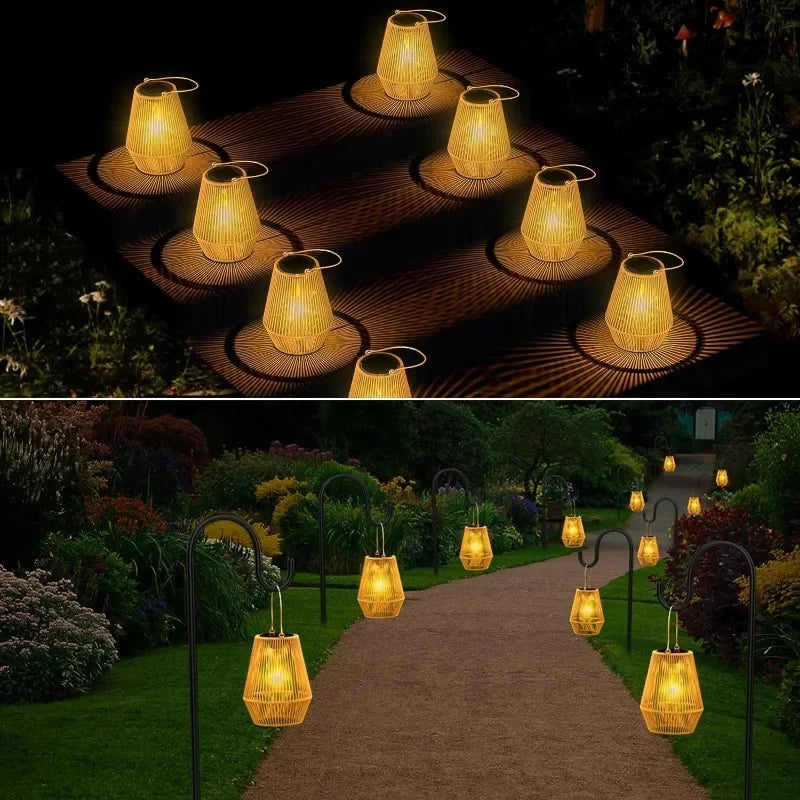 Outdoor Induction Hanging Handmade Woven Waterproof Solar Light, 0.6W Solar Tungsten Filament Lantern Yard Patio Street Light