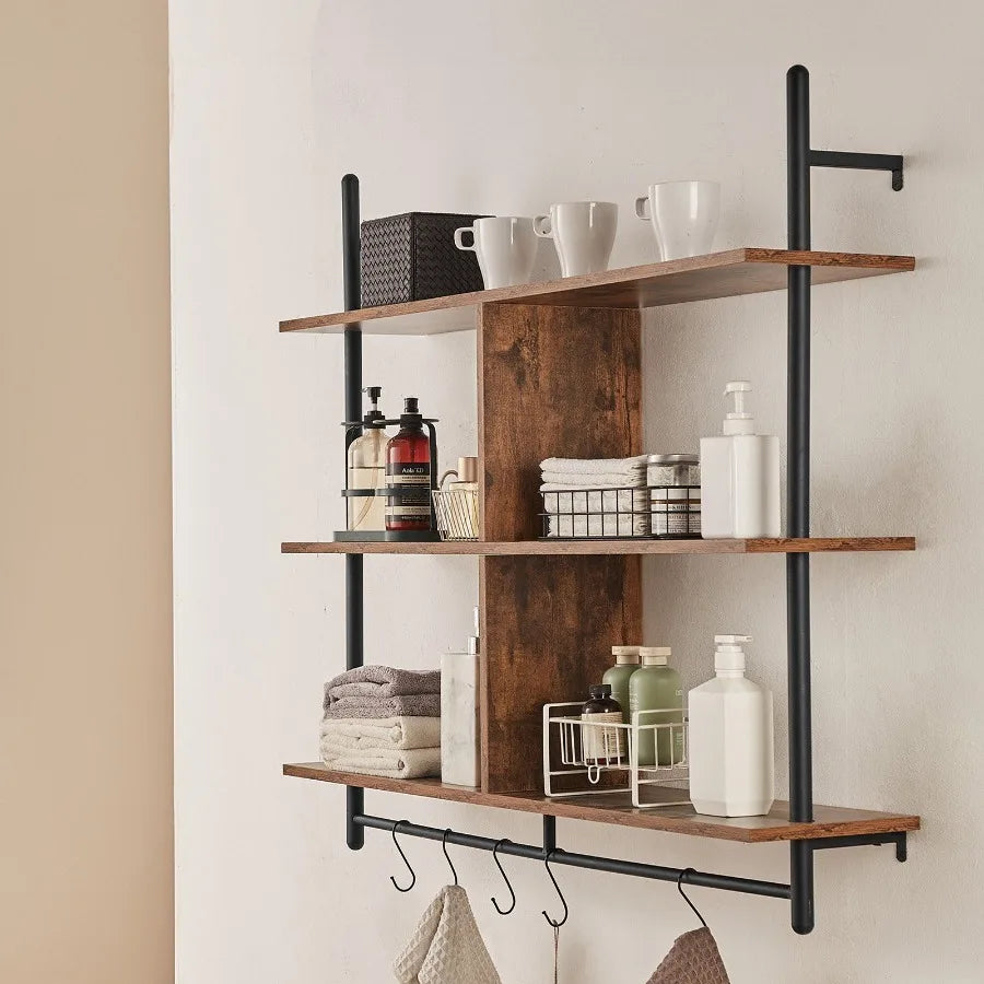 Industrial Pipe Shelf 3 Tier 41.5x9.84in WallMount for Kitchen Bedroom
