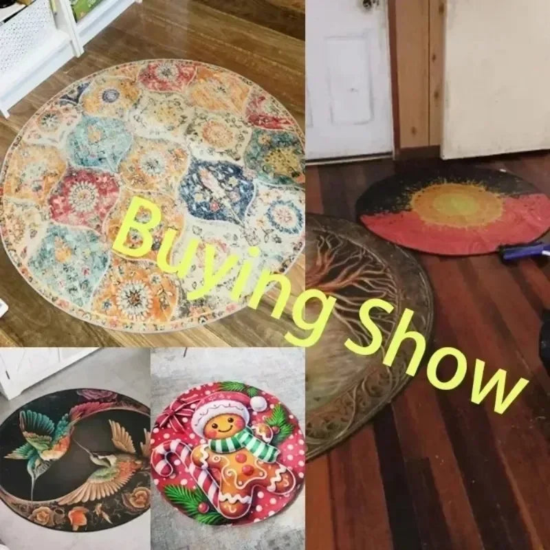 Children's Play Round Floor Mat Animal World Map Printed Carpet Children's Bedroom Bedside Non Slip Foot Mat Home Decoration