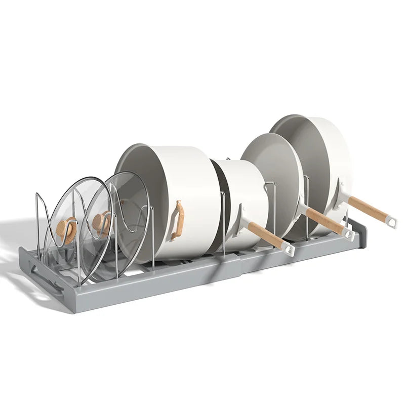 Expandable Kitchen Cabinet Pot Organiser - Adjustable Divider Rack, Multi-Use Storage Solution for Pots, Pans and Lids
