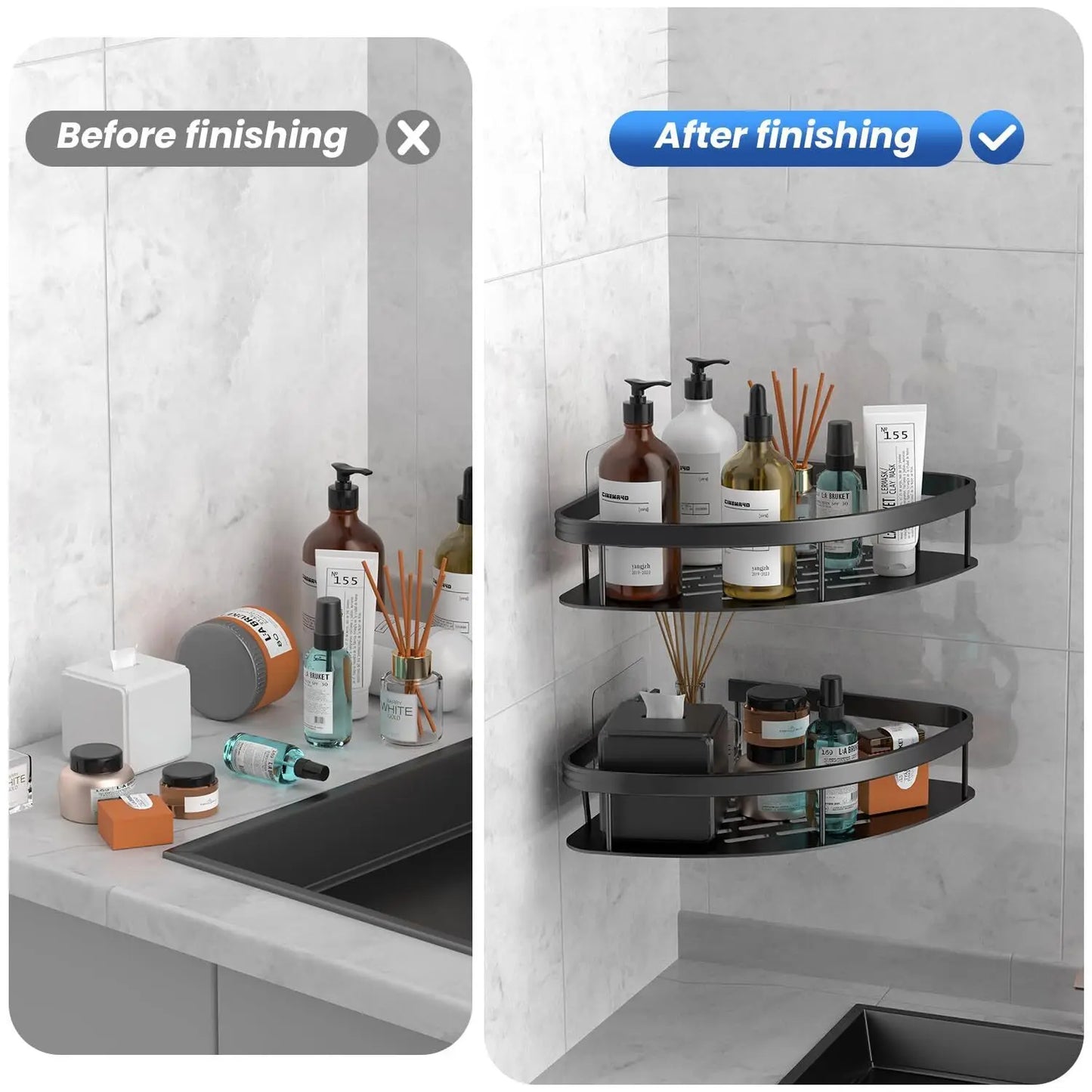 Bathroom Corner Shower Caddy Shelf Storage Rack 2 Tier Wall Tray Organiser HOT.