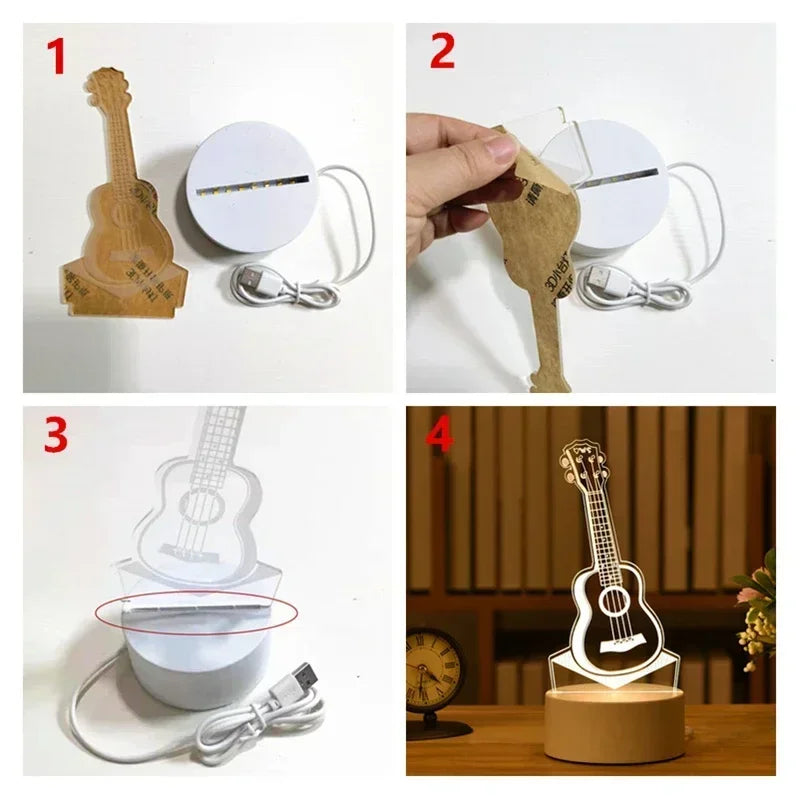 Creative 3D Acrylic Night Light USB Operated Bedroom Bedside LED Table Lamp Ornaments Christmas Holiday Birthday Event Gift