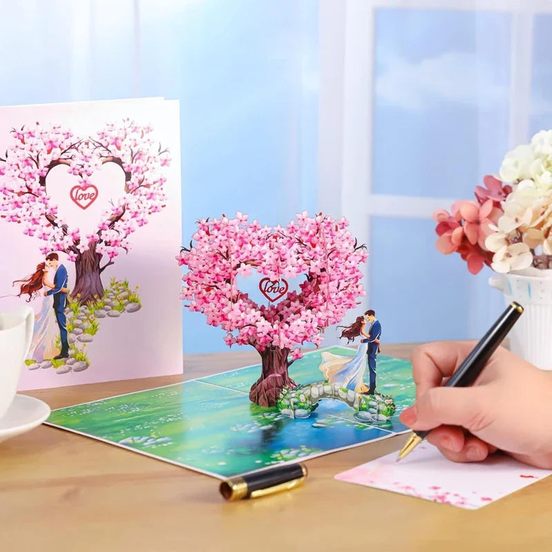 Romantic Cherry Blossom 3d Pop-up Card Paper Art, 3d Love Heart Tree Greeting Card For Mothers Day, Wedding, Valentines Gift