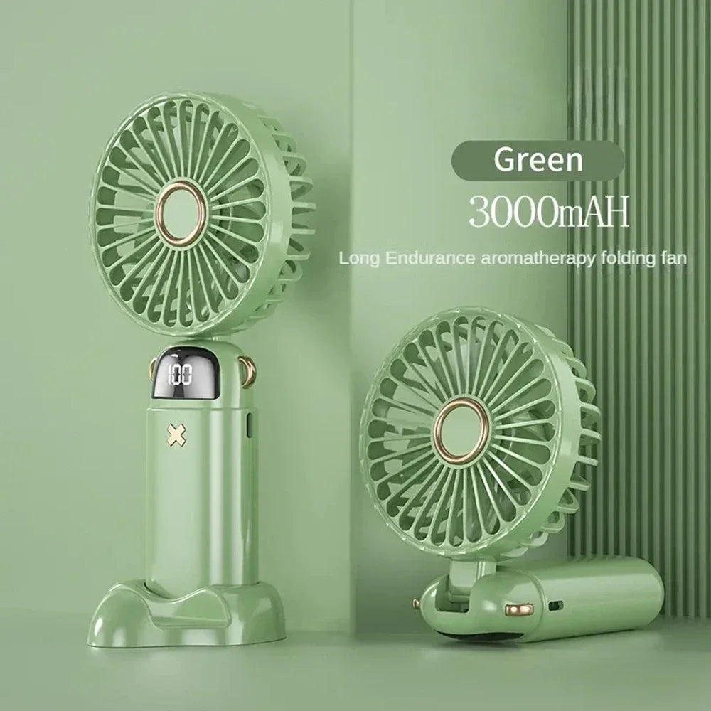USB Handheld Mini Fan Foldable 5 Speed USB Rechargeable Fan with Phone Stand and Display Screen