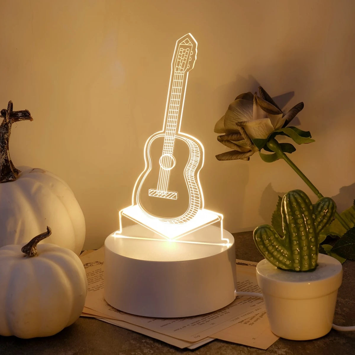 Unique 3D Guitar LED Night Light - Suitable for Bedroom, Living Room, Office - Gift for Music Enthusiasts, Friends and Family