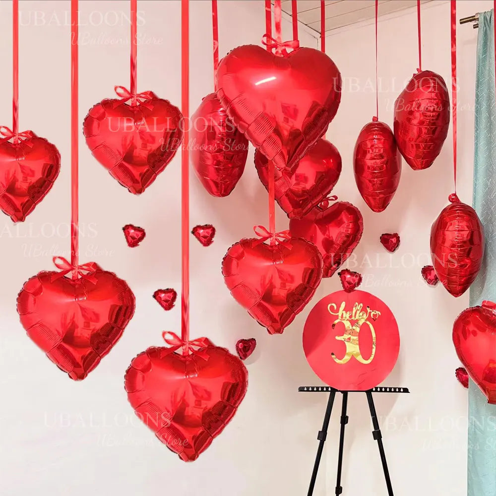 10/20pcs Hanging Heart Balloons Love Foil Heart Shaped Balloons with Ribbon for Wedding Engagement Birthday Valentines Day Decor