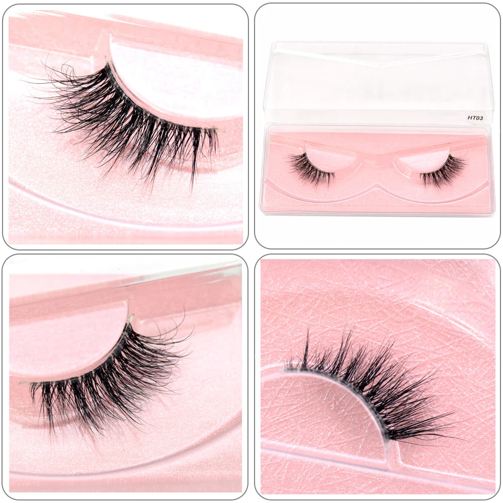 Visofree 3D Mink Half Lashes – Natural Long False Eyelashes with Clear Band, Handmade HT04