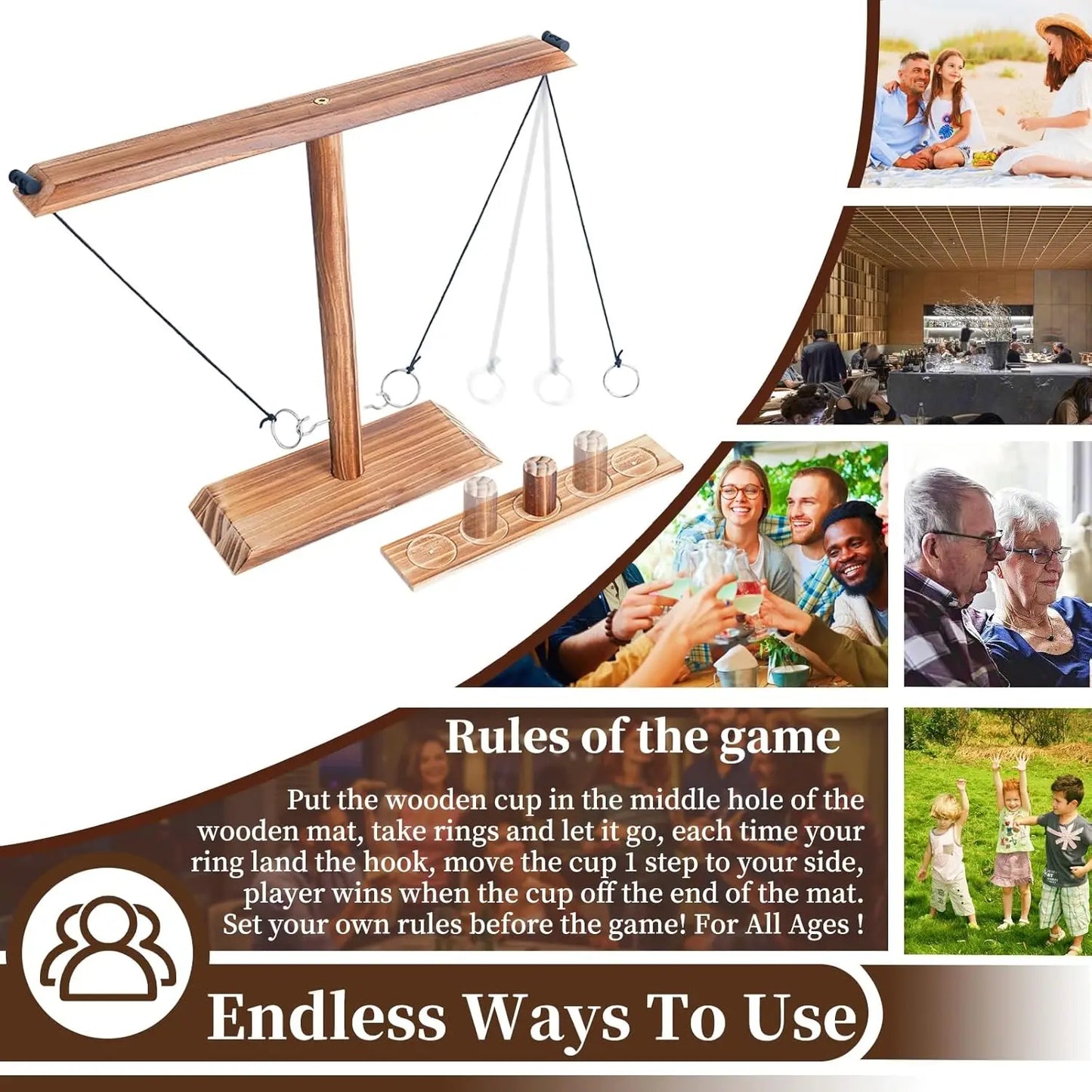 Wooden toys for throwing rings, board games for adult gatherings and parties, interactive board games for two people